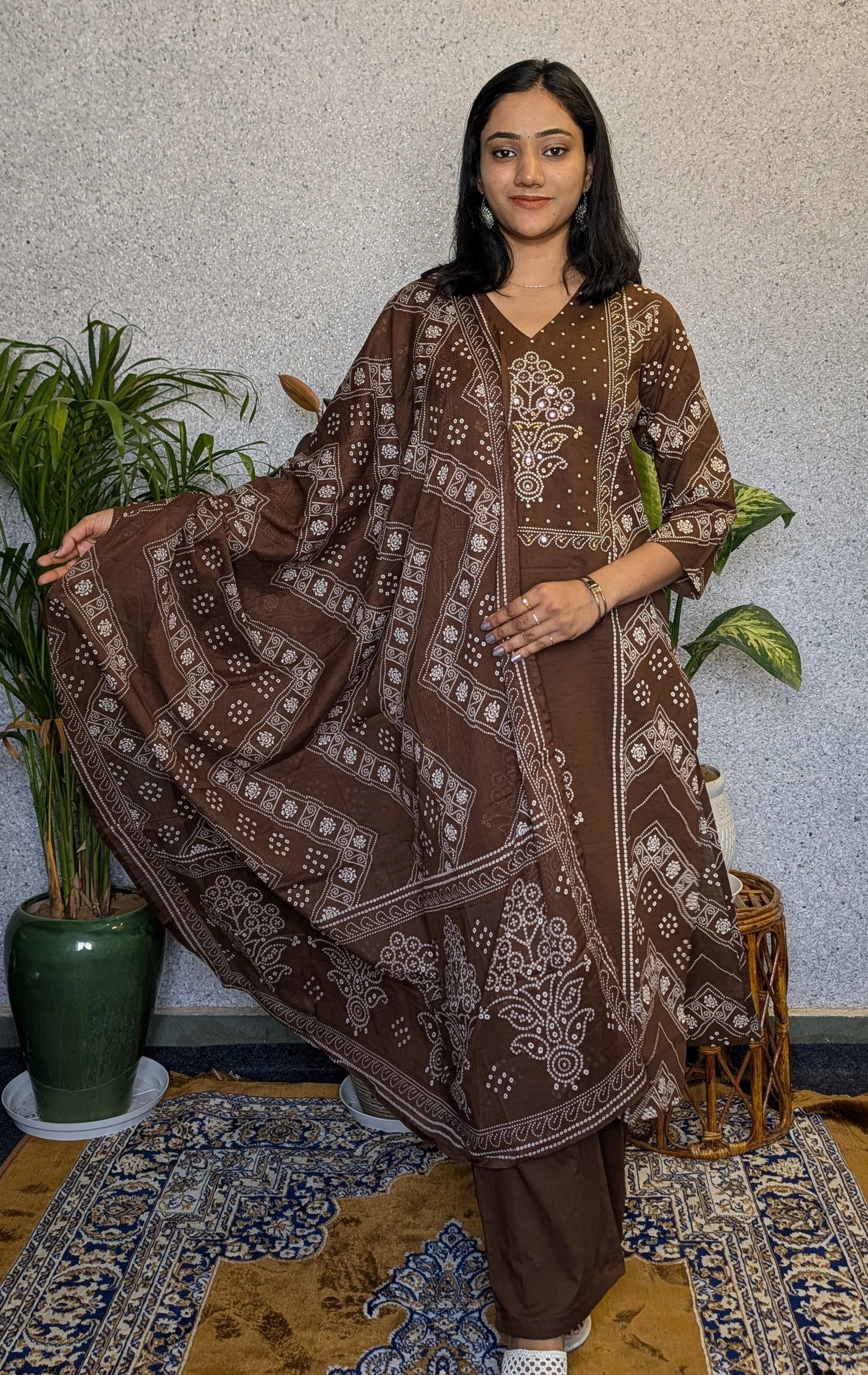 Bandhej Style Cotton Kurta set