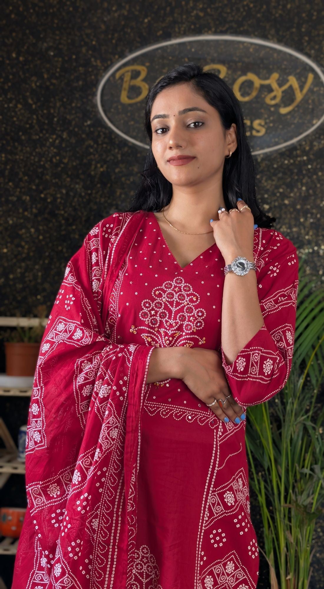 Bandhej Style Cotton Kurta set
