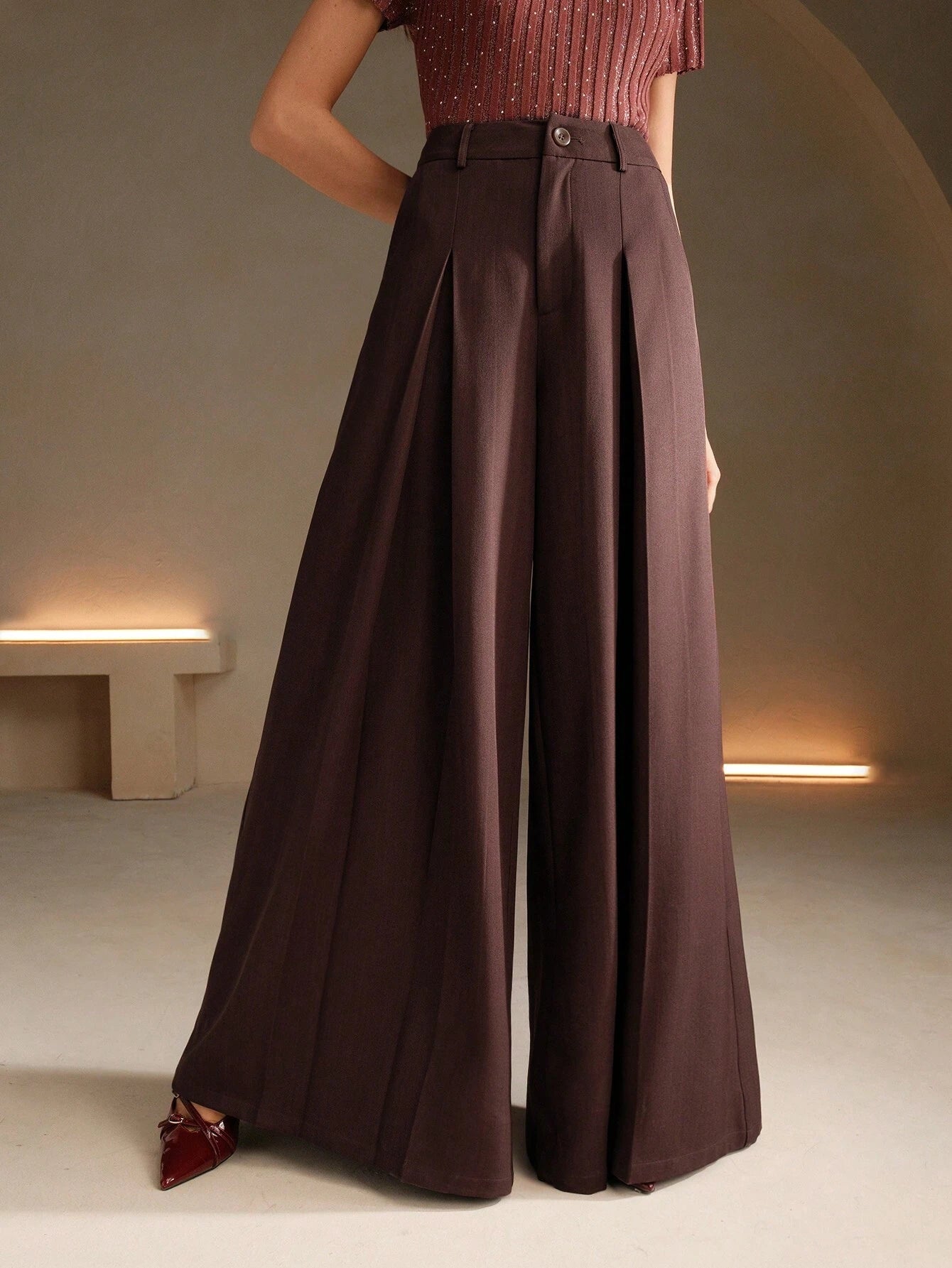 Women Loose fit Wide leg pleated Pant