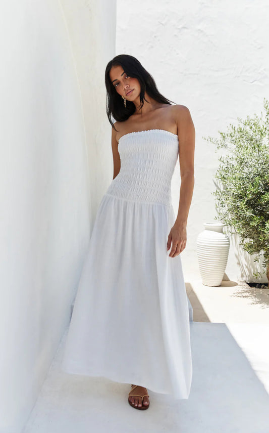 Blossom Bay Strapless Maxi Dress White