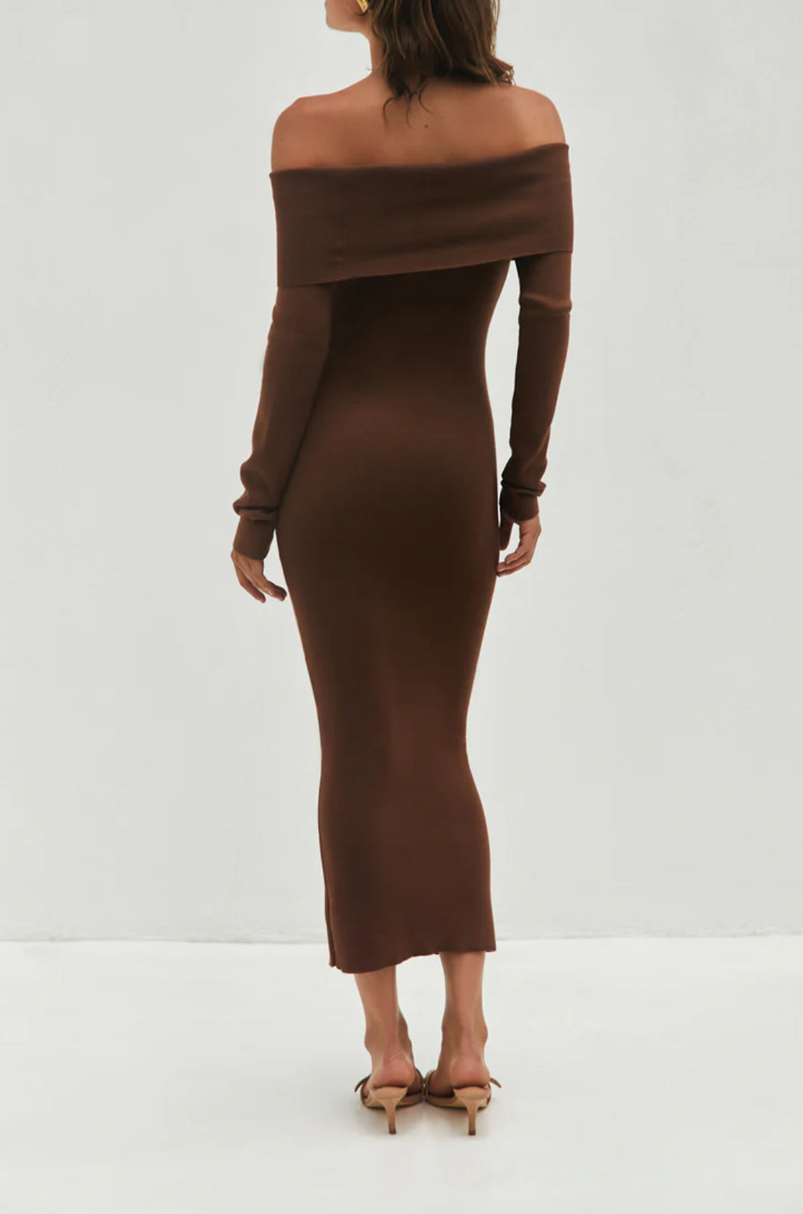 Chocolate Sing Off Shoulder Maxi Dress