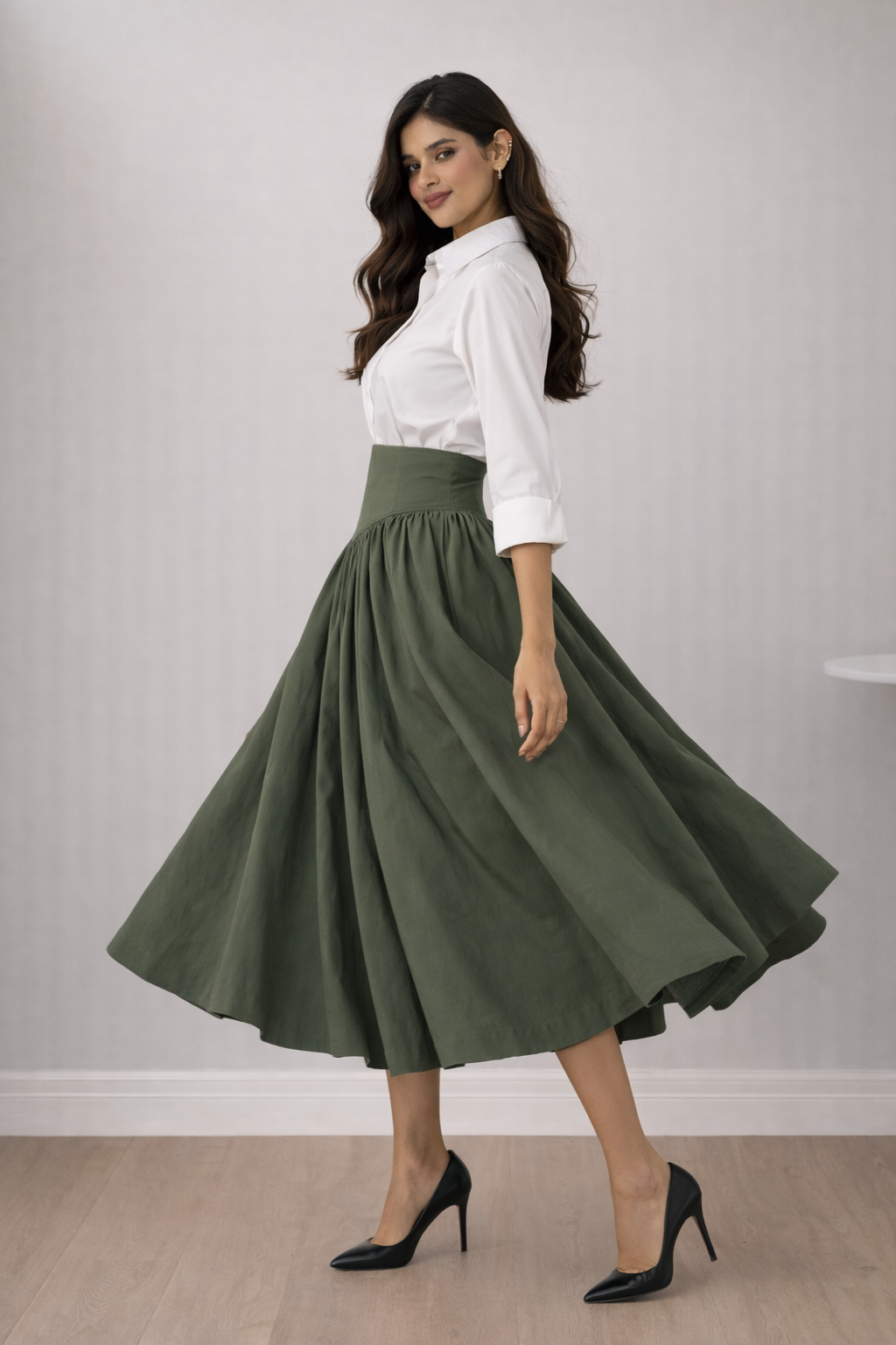 Women’s High Waist Flared Midi Skirt – Elegant Office & Casual Skirt