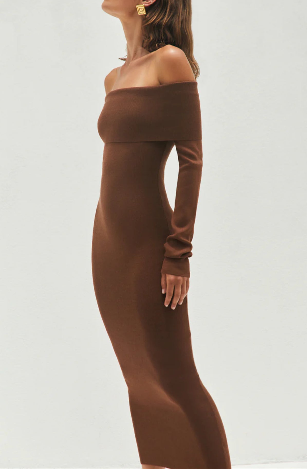 Chocolate Sing Off Shoulder Maxi Dress