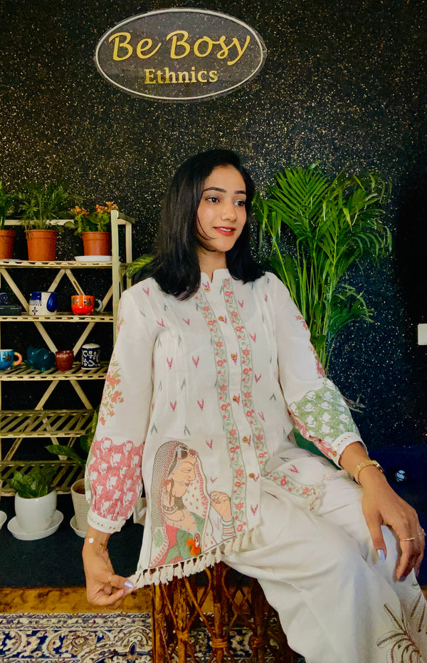 Ivory-Embroidered Jute Cotton Co-ord Set