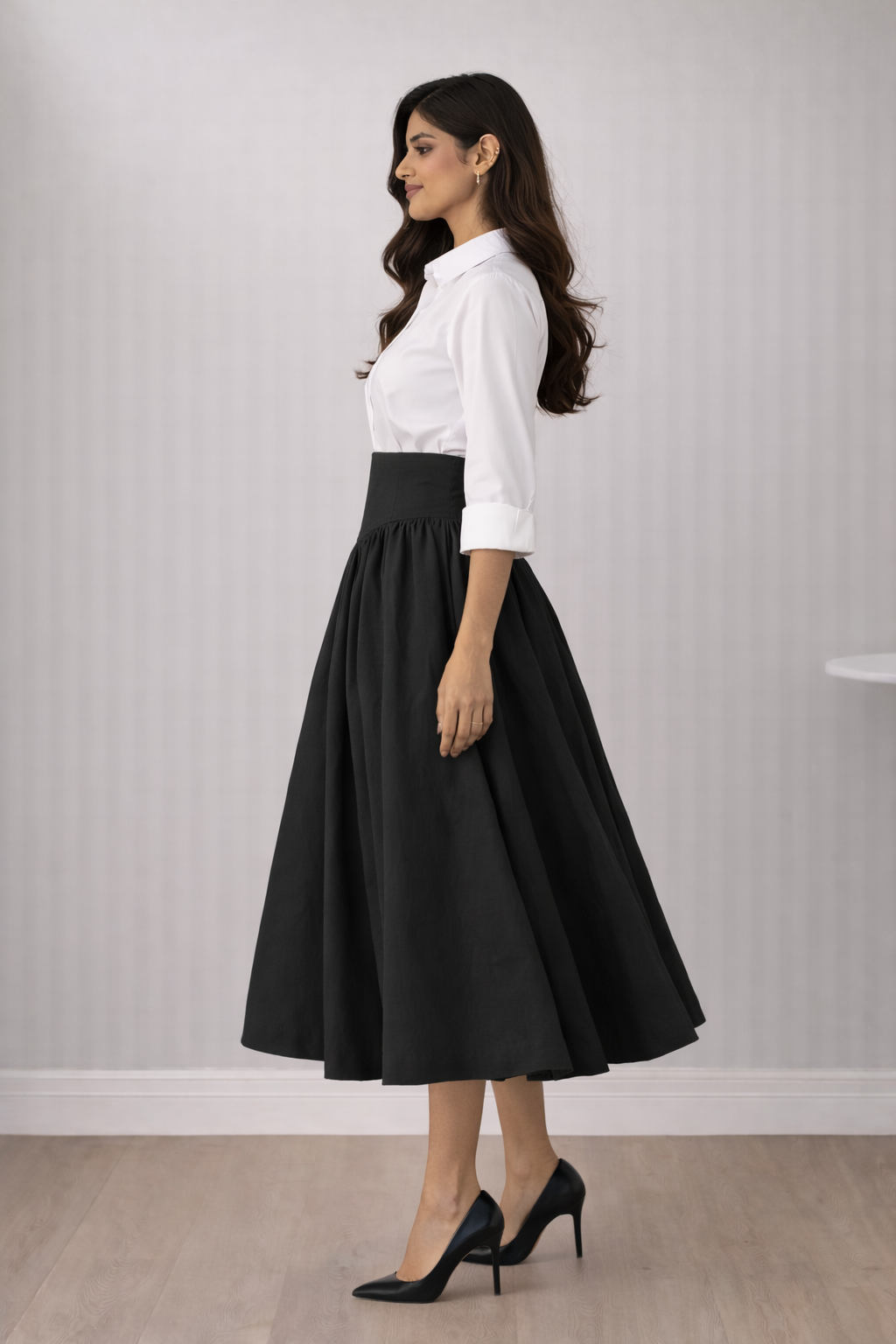 Women’s High Waist Flared Midi Skirt – Elegant Office & Casual Skirt