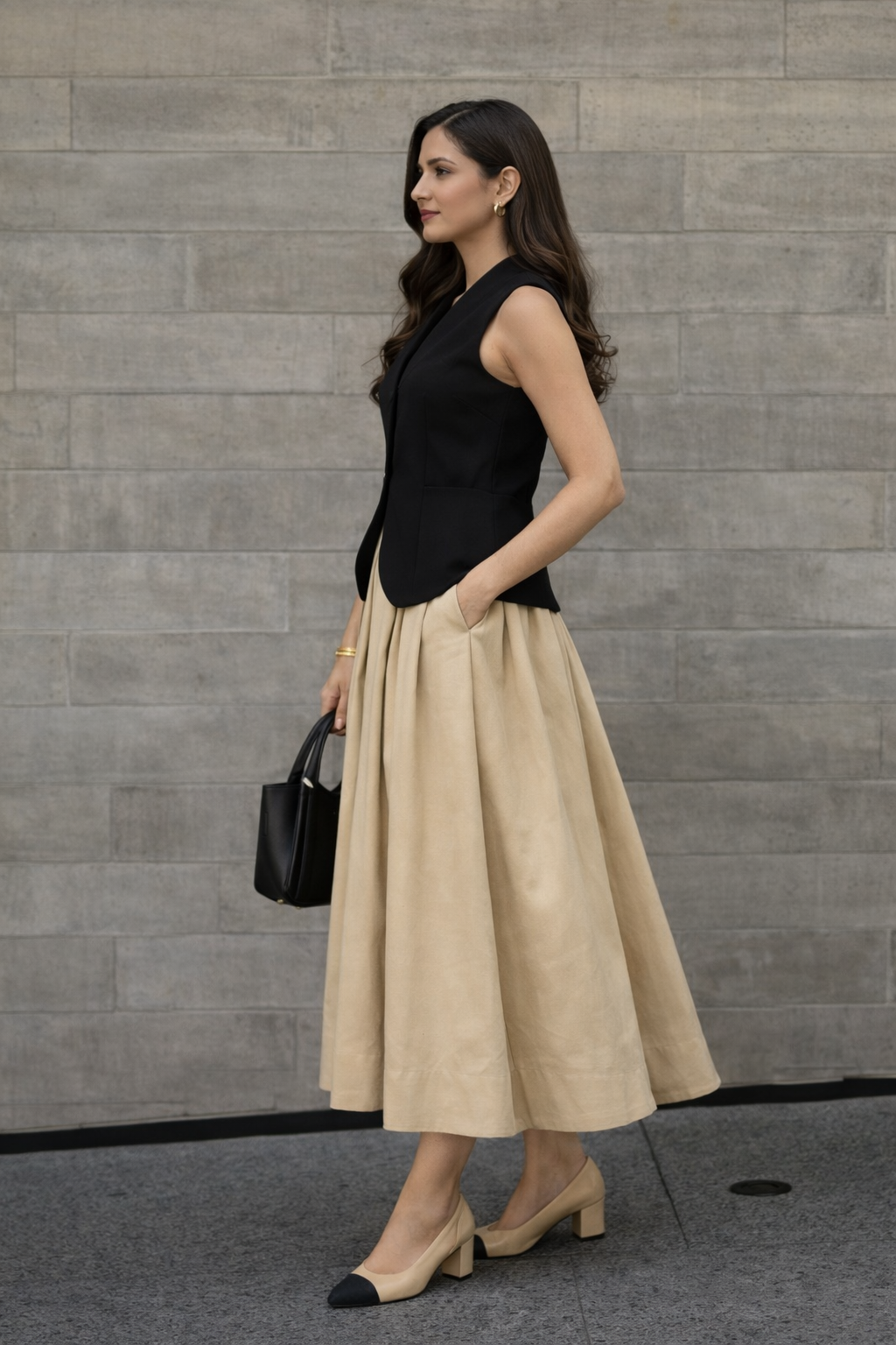 Black Sleeveless Tailored Peplum Top for Women
