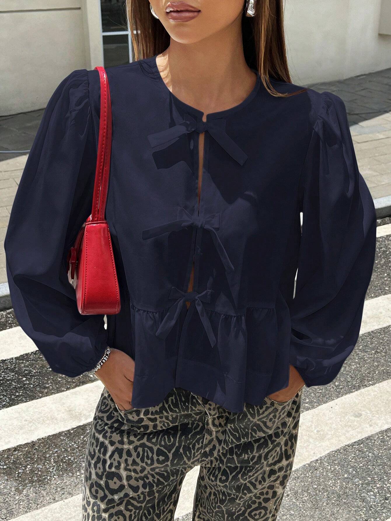 Women Front Bow Short Top