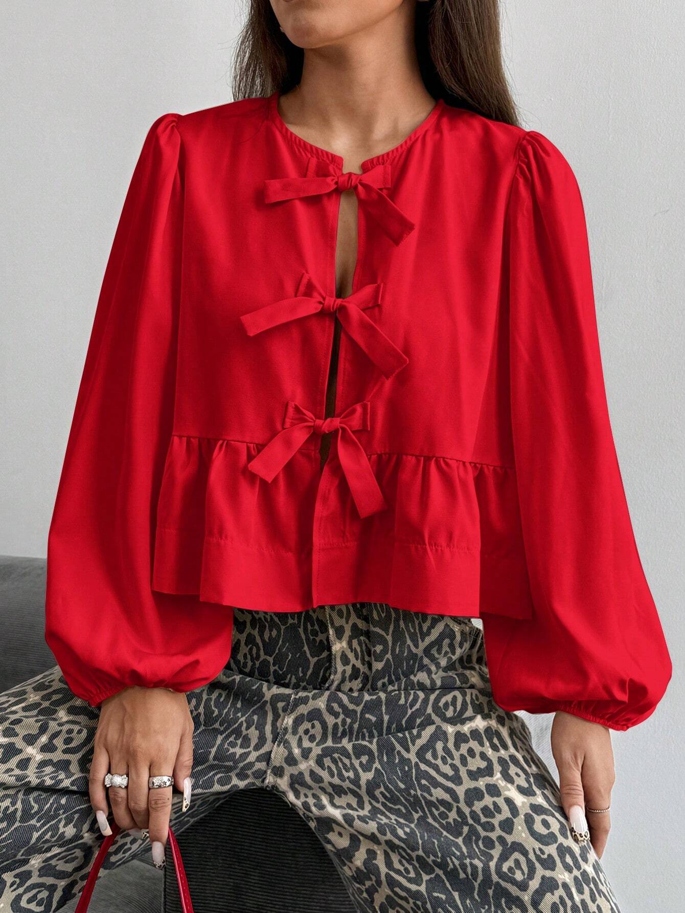 Women Front Bow Short Top