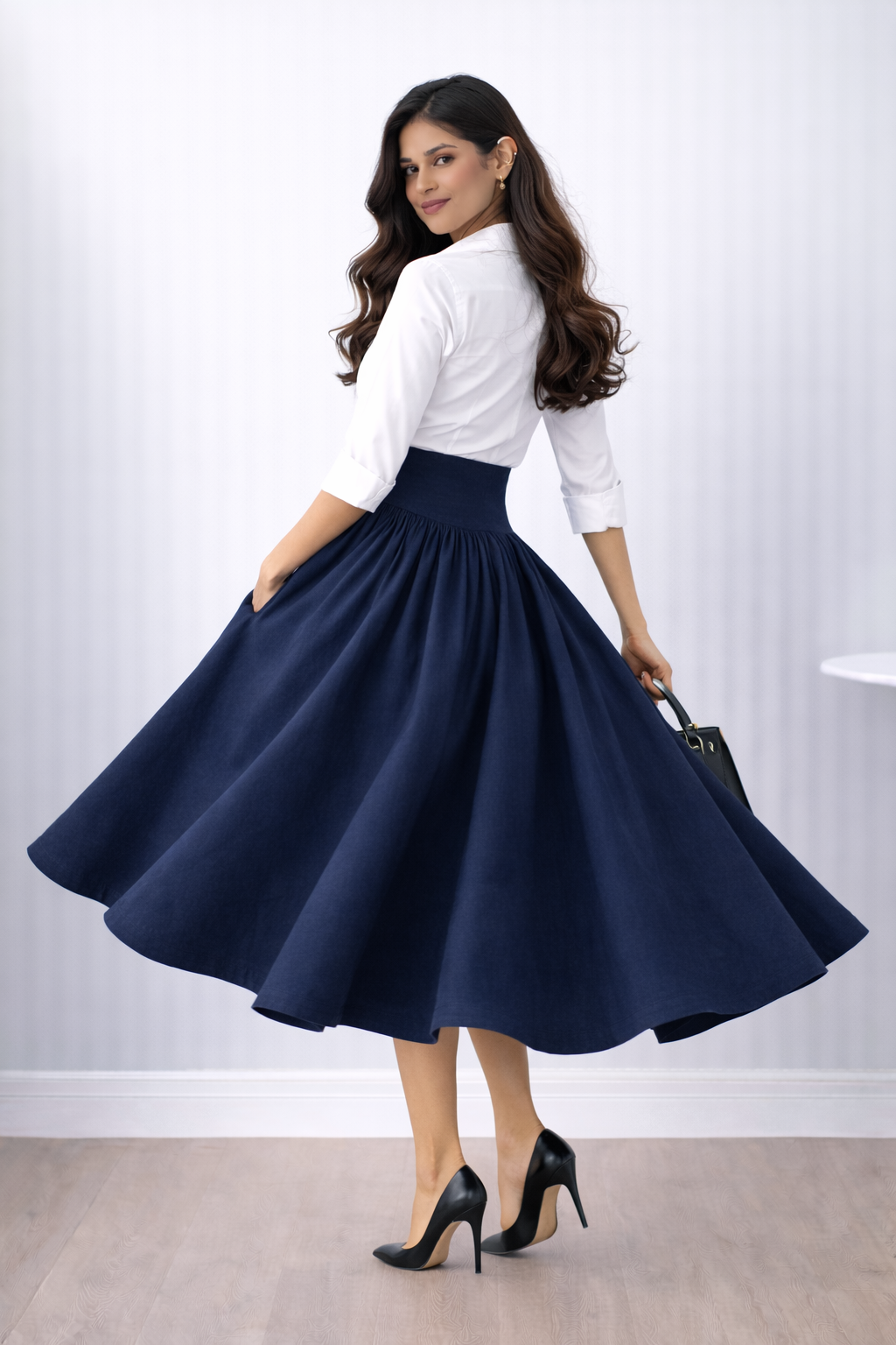 Women’s High Waist Flared Midi Skirt – Elegant Office & Casual Skirt