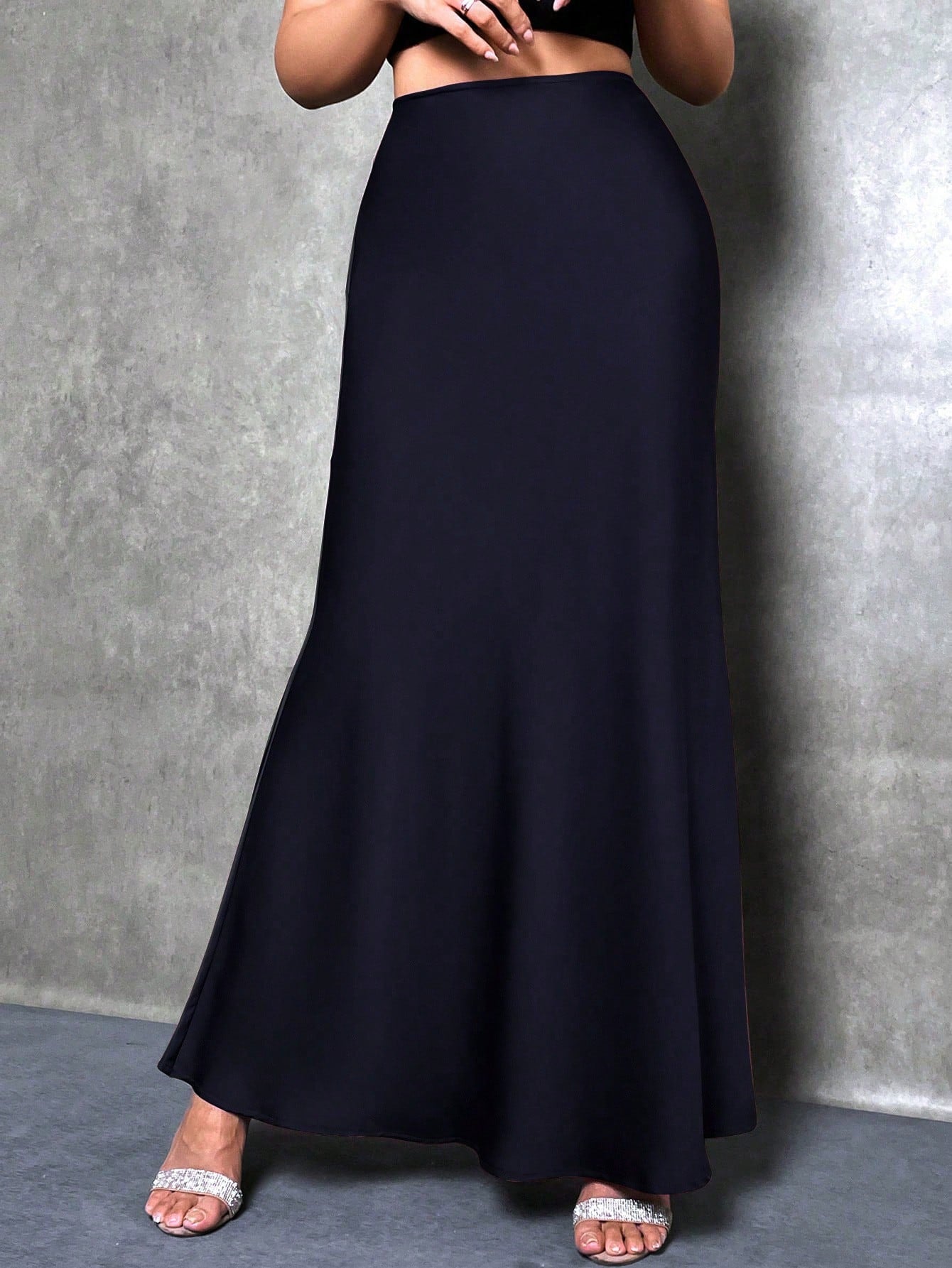 Women's Satin Skirt, Versatile Fish Tail Hem Mid-Length Skirt, Everyday Wear Skirt, Bossy Office Elegant Skirt