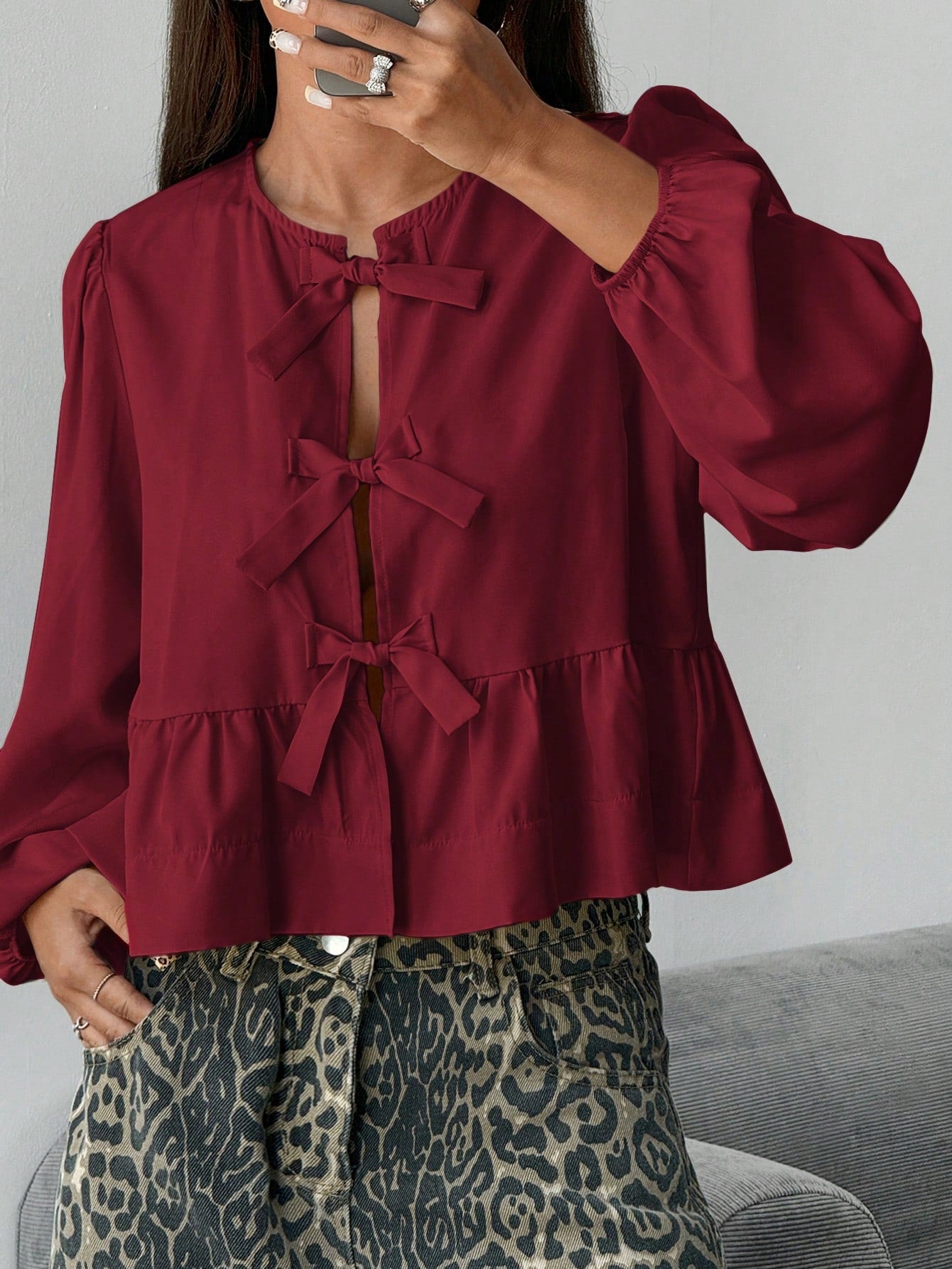 Women Front Bow Short Top