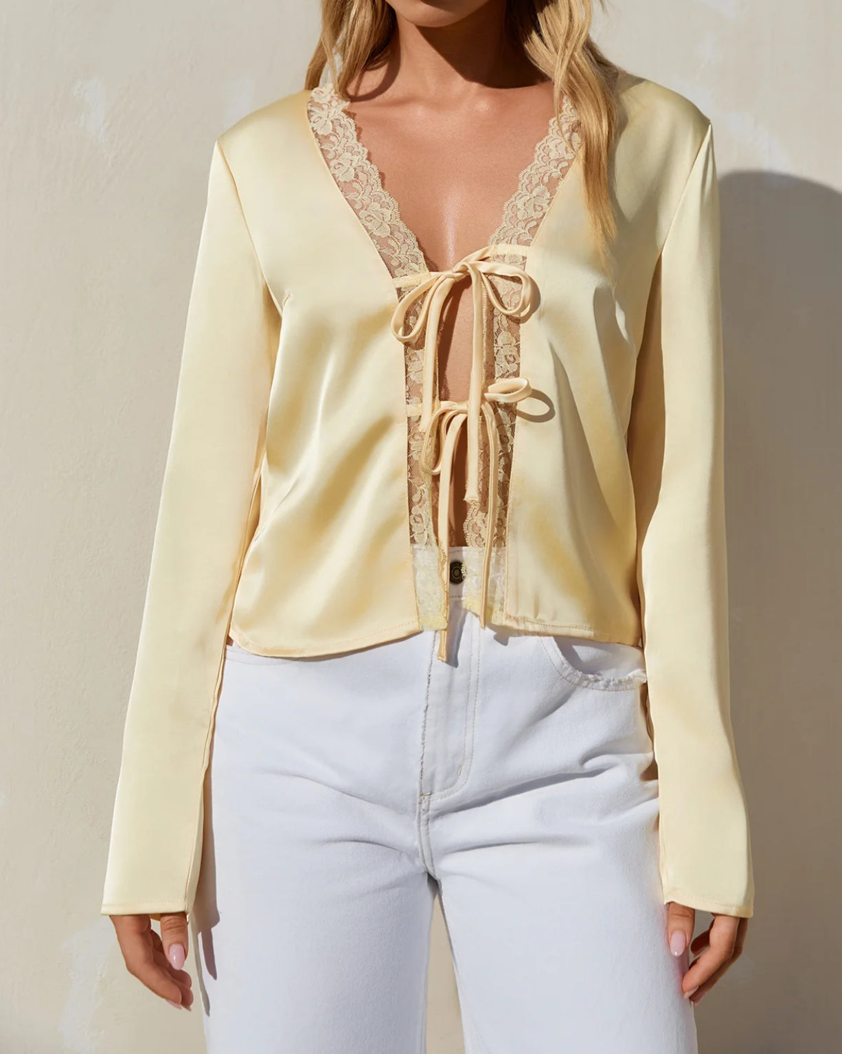 Yellow Satin lace top