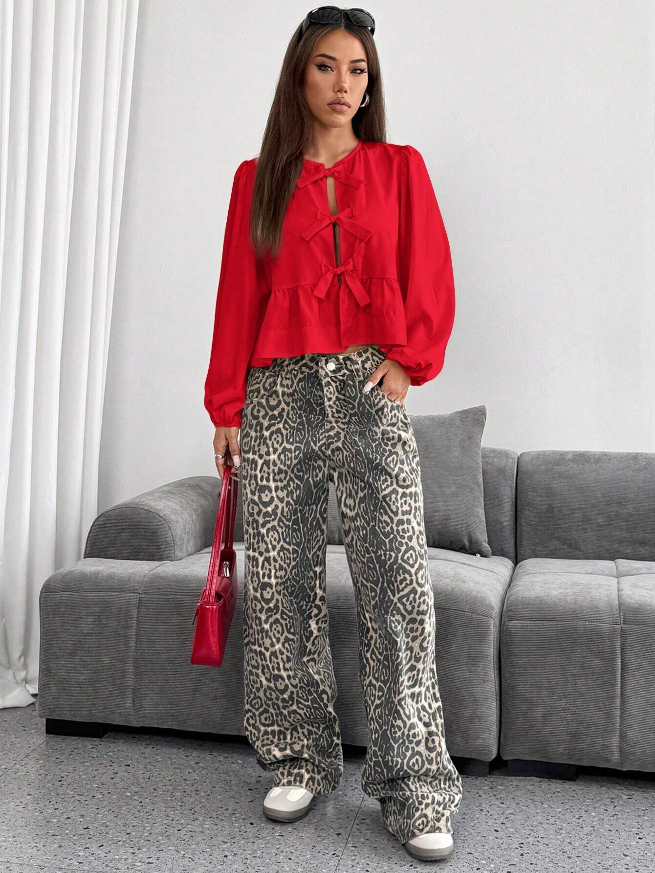 Women Front Bow Short Top