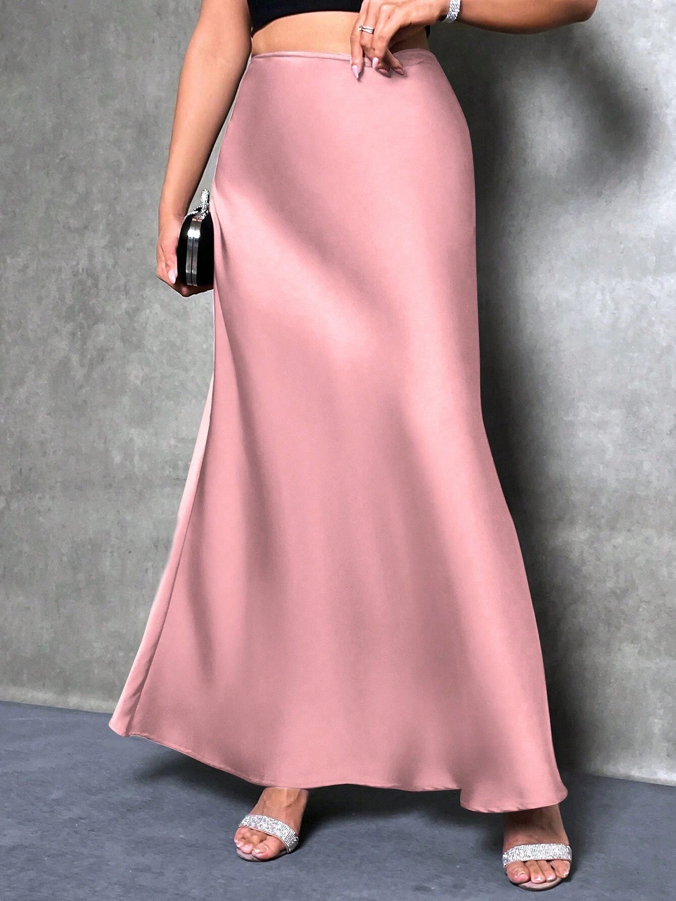 Women's Satin Skirt, Versatile Fish Tail Hem Mid-Length Skirt, Everyday Wear Skirt, Bossy Office Elegant Skirt