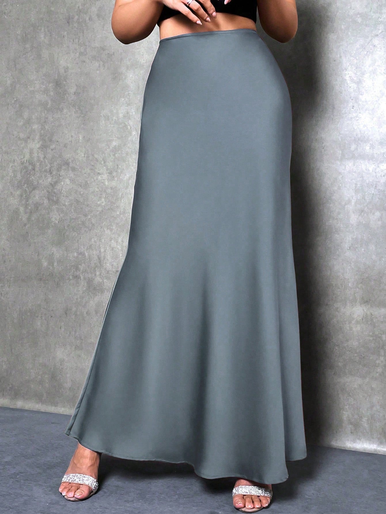 Women's Satin Skirt, Versatile Fish Tail Hem Mid-Length Skirt, Everyday Wear Skirt, Bossy Office Elegant Skirt