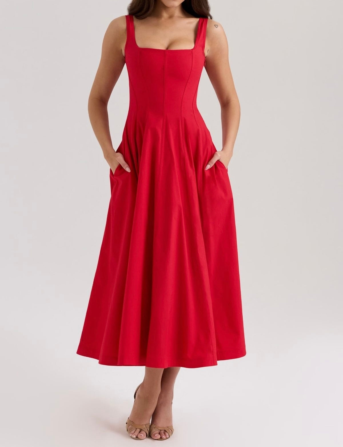 Corset Red Midi Dress