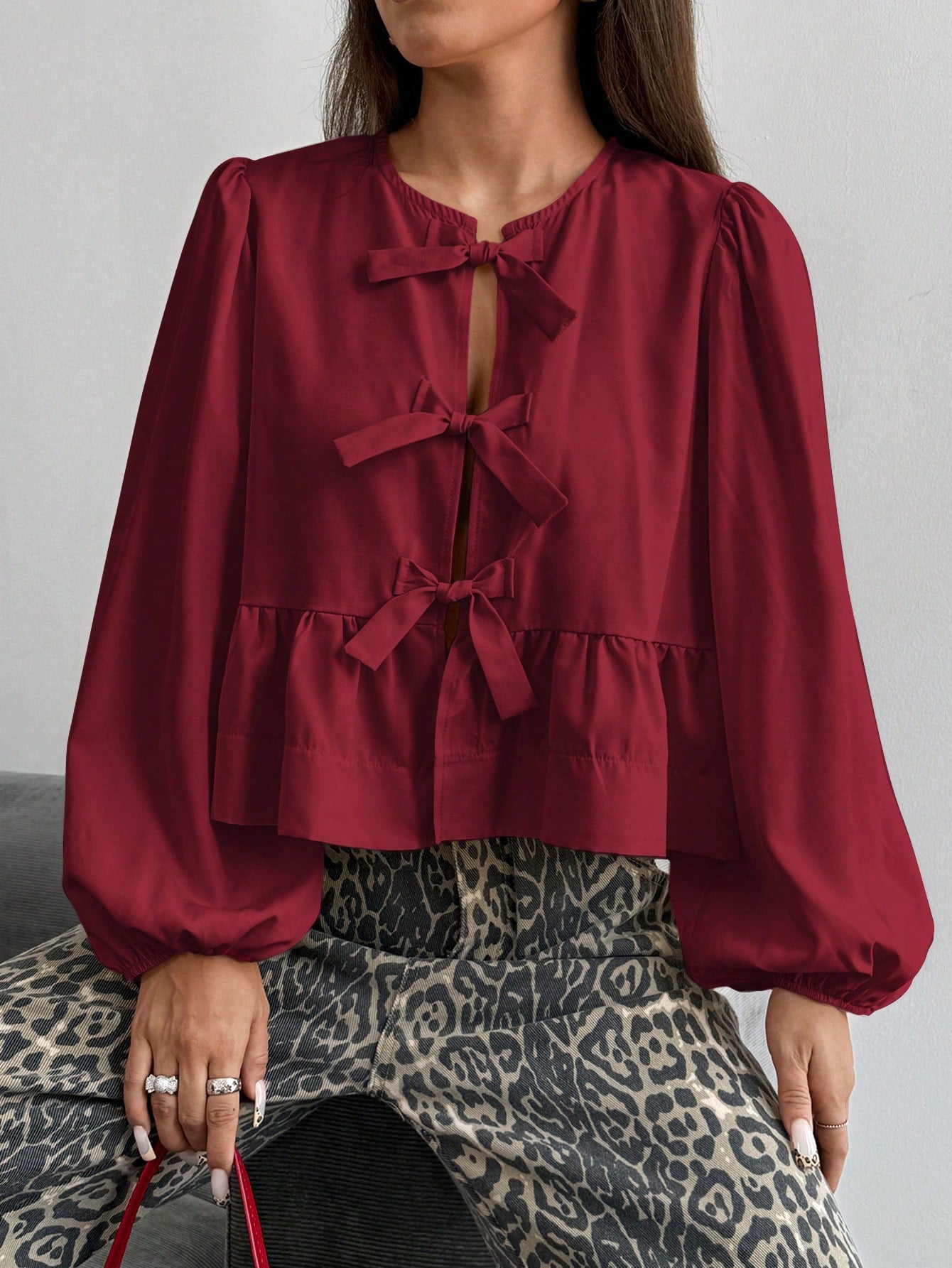 Women Front Bow Short Top