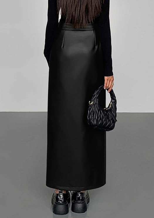 Black Leather Side Slit Skirt