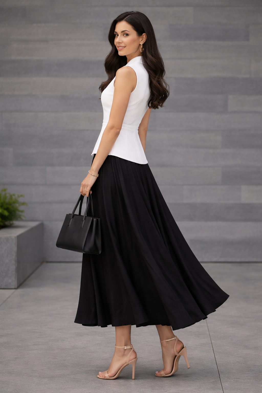 White Sleeveless Tailored Peplum Top for Women