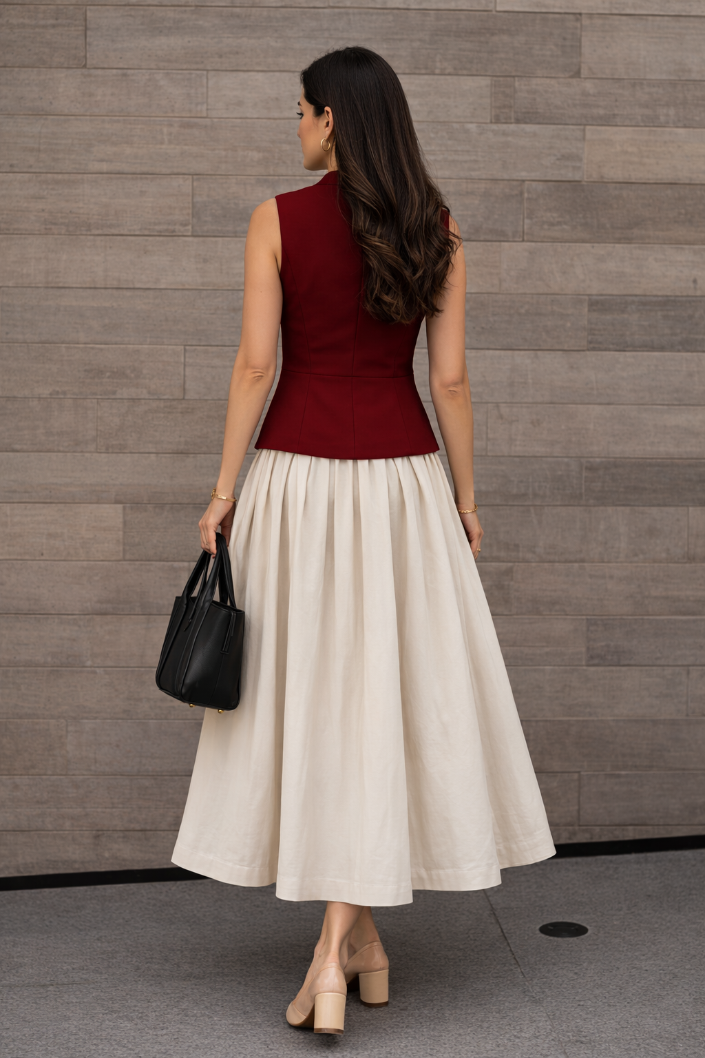 Dark Red Sleeveless Tailored Peplum Top for Women