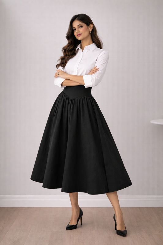 Women’s High Waist Flared Midi Skirt – Elegant Office & Casual Skirt