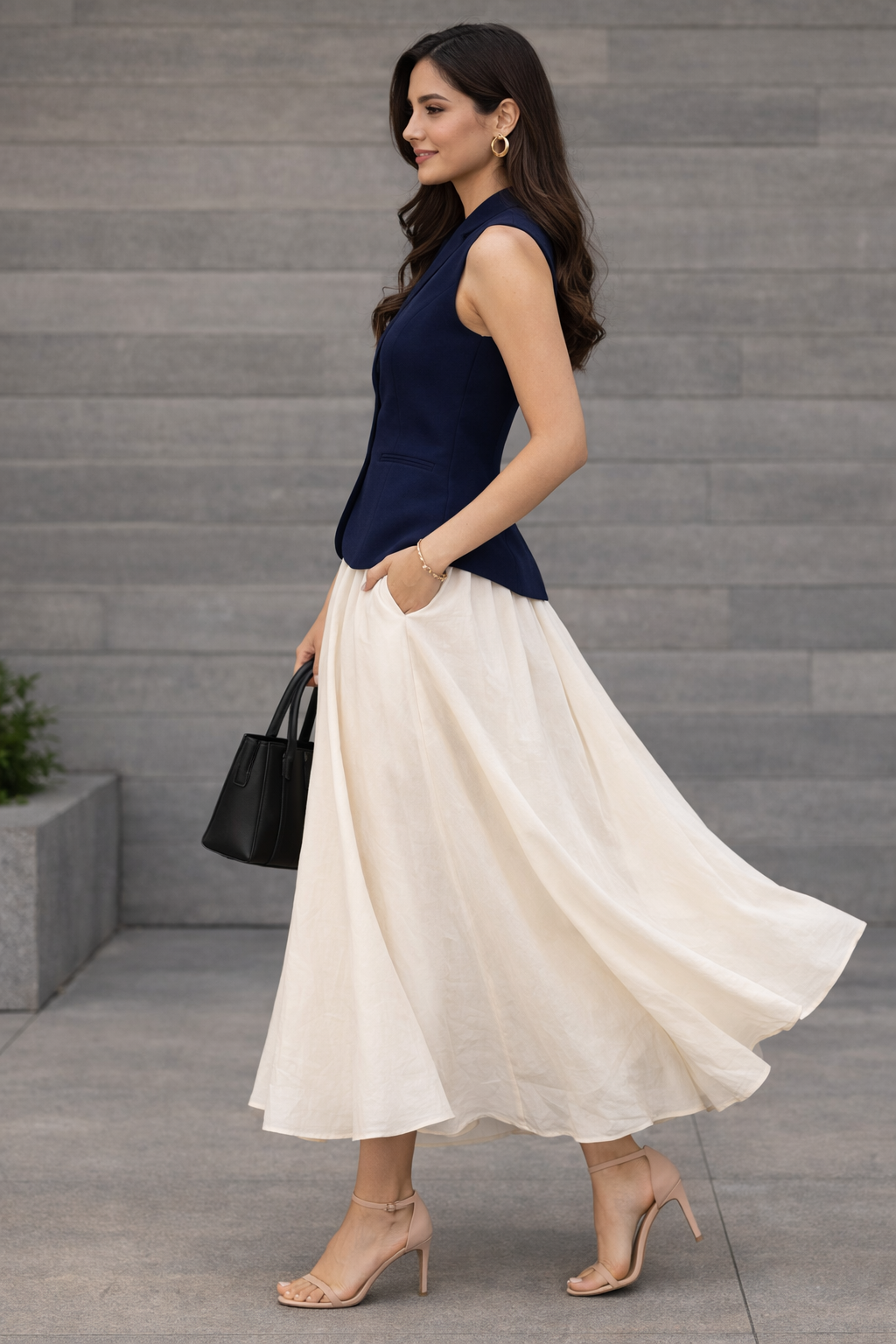 Blue Sleeveless Tailored Peplum Top for Women