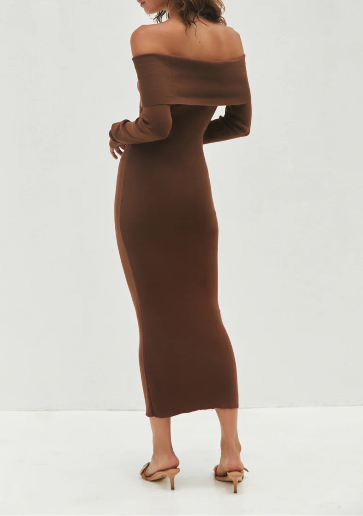 Chocolate Sing Off Shoulder Maxi Dress