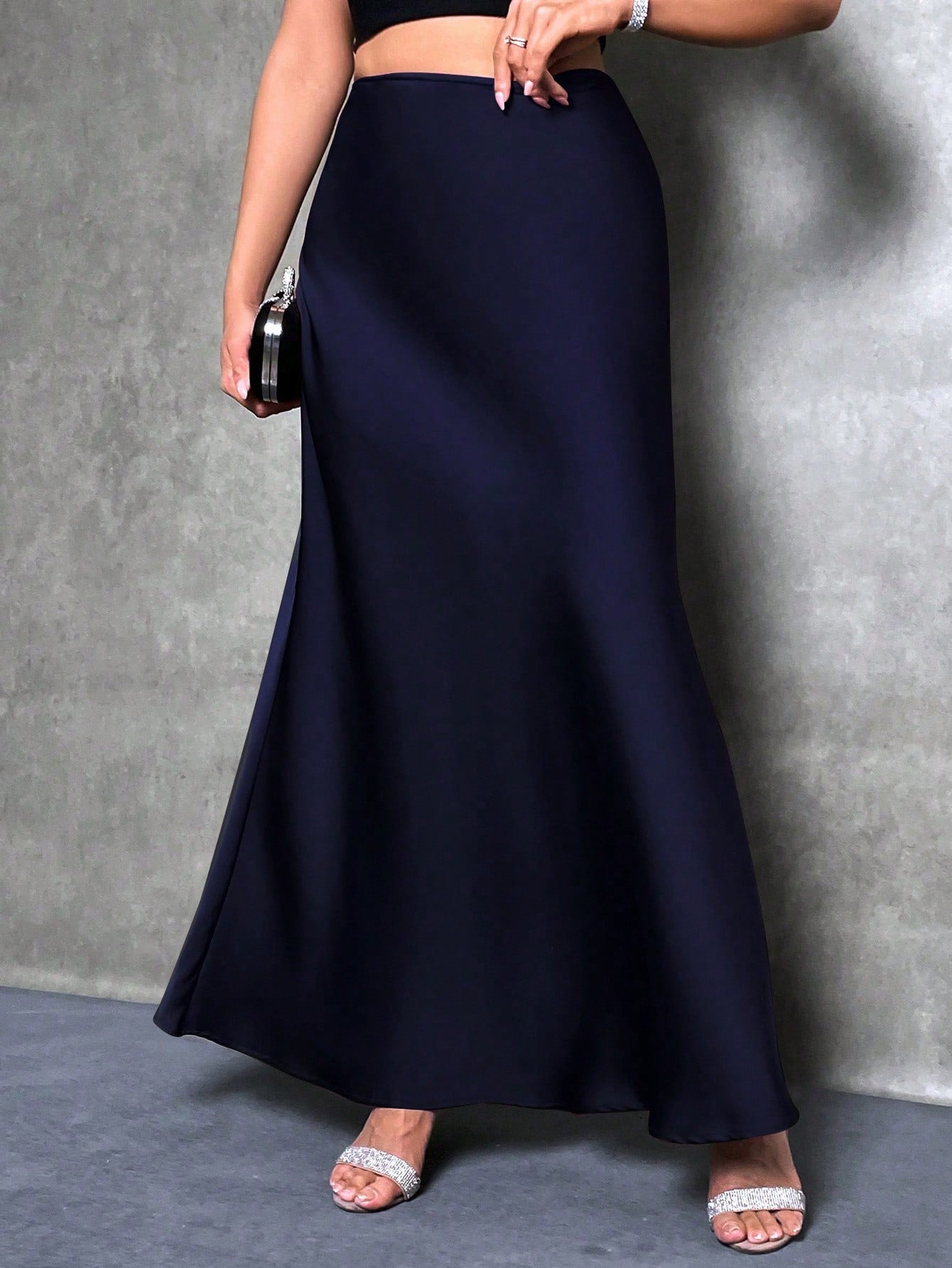 Women's Satin Skirt, Versatile Fish Tail Hem Mid-Length Skirt, Everyday Wear Skirt, Bossy Office Elegant Skirt