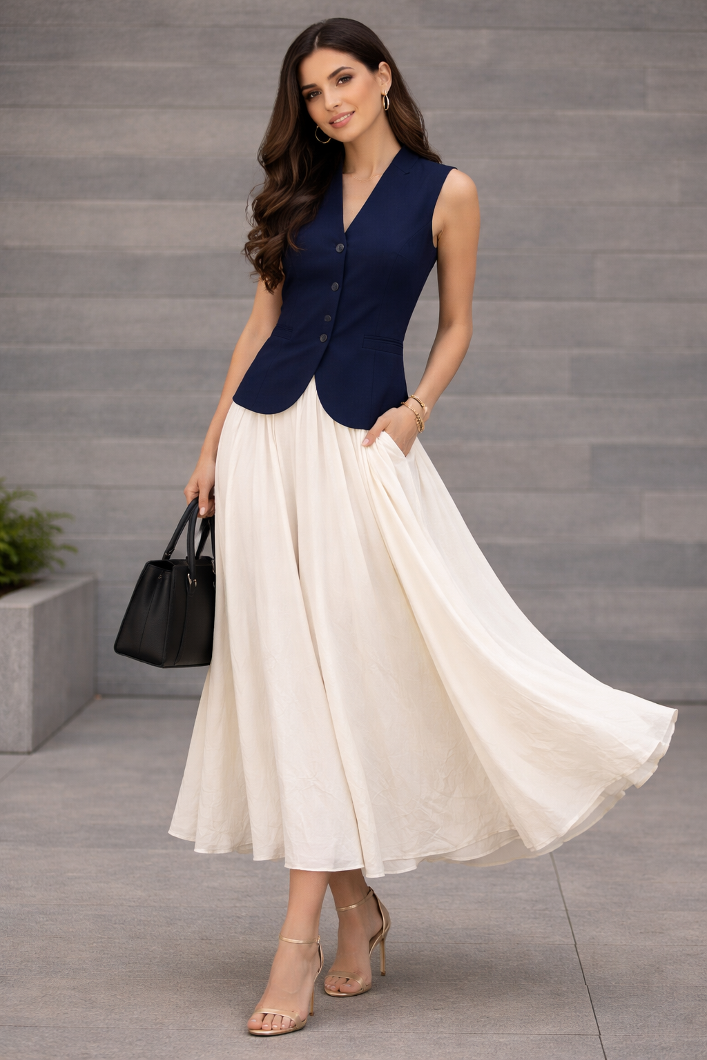 Blue Sleeveless Tailored Peplum Top for Women