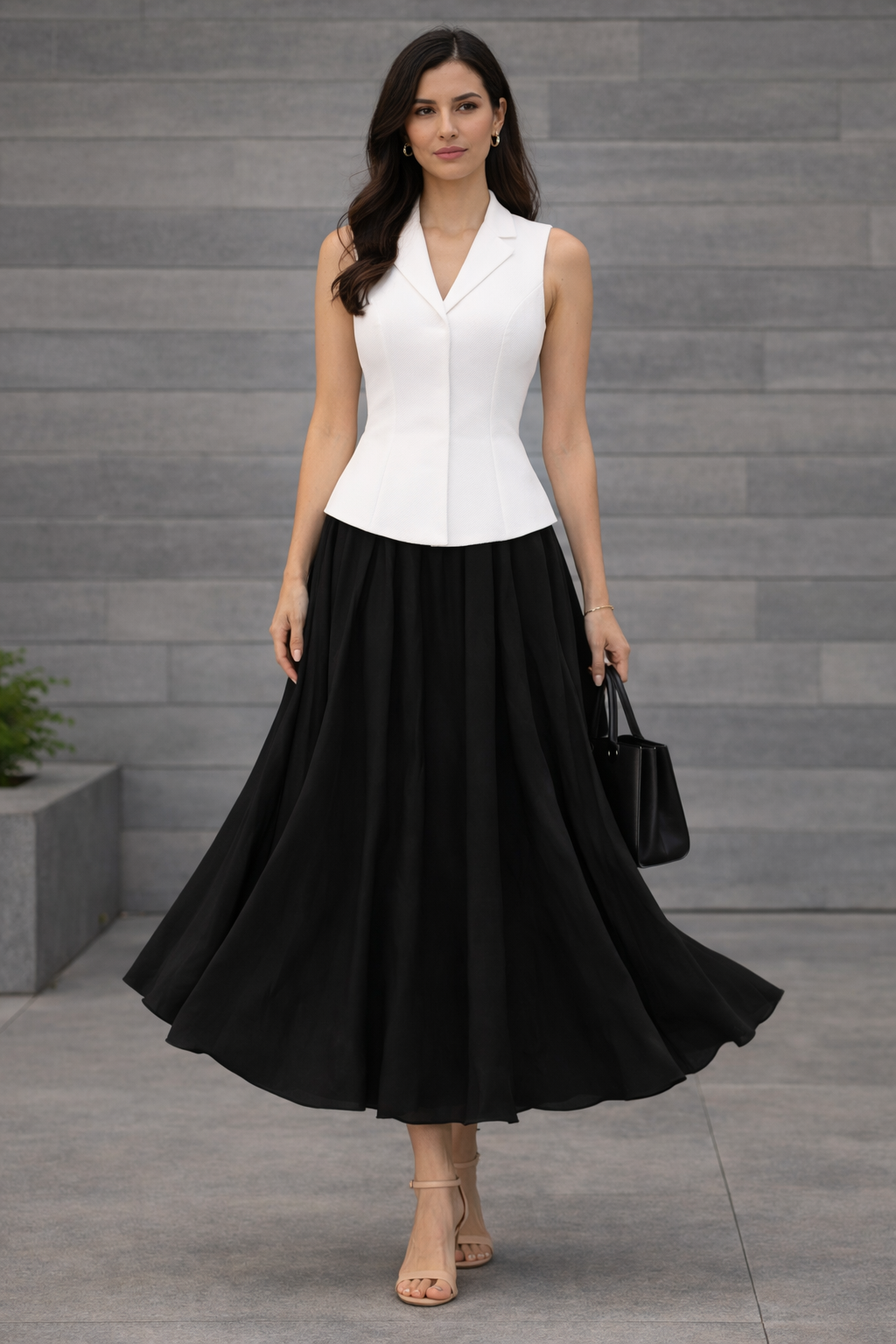White Sleeveless Tailored Peplum Top for Women