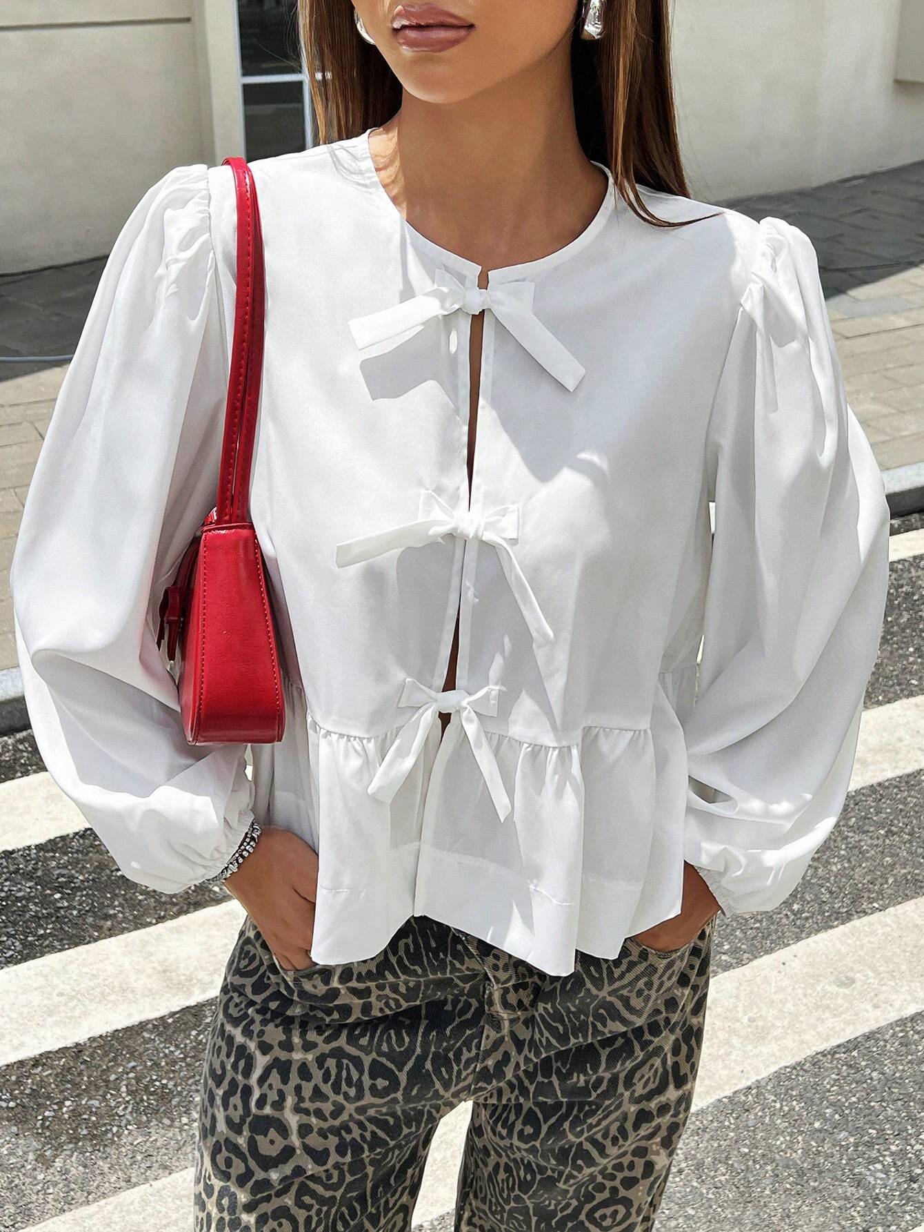 Women Front Bow Short Top