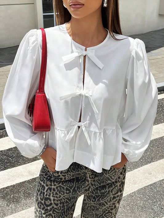 Women Front Bow Short Top