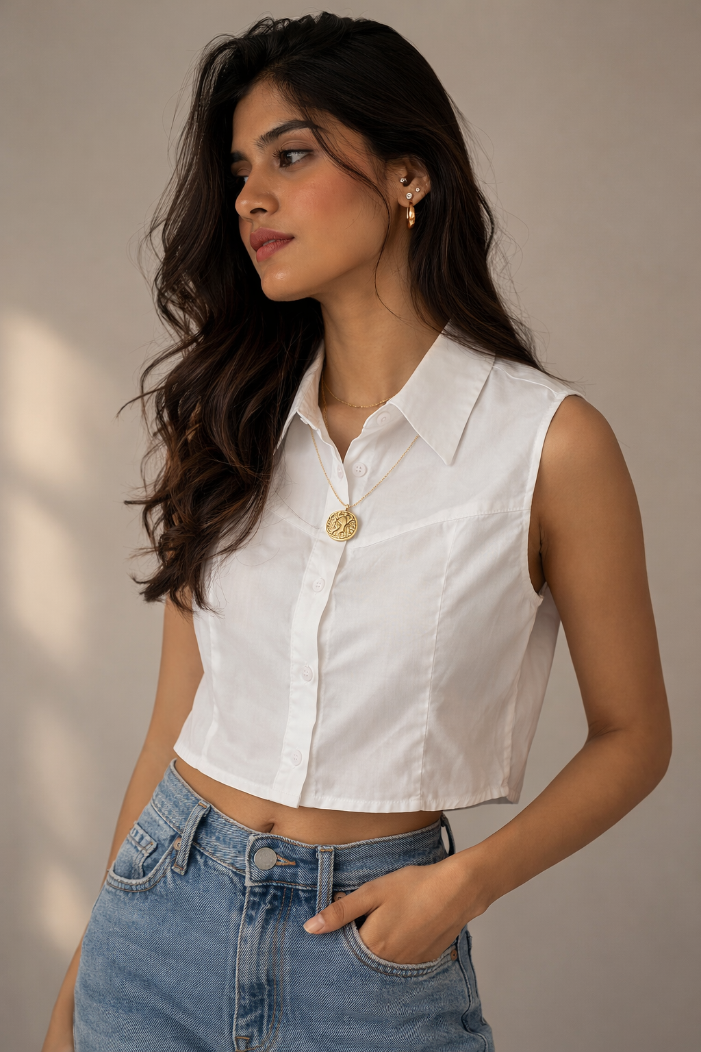 BE BOSY Women’s Solid Sleeveless Casual Shirt