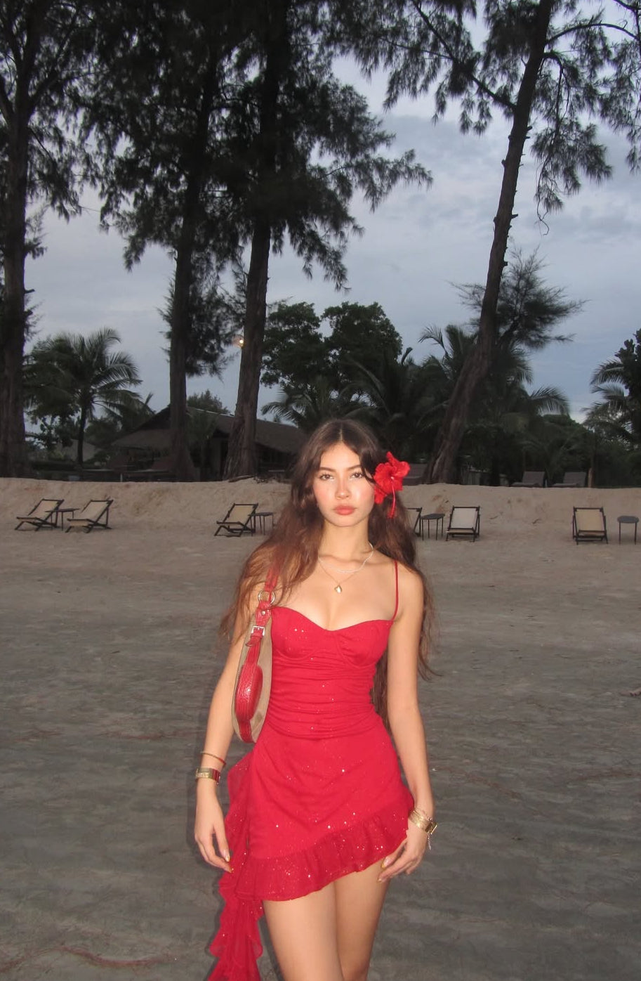 A Red Glitter Frill Dress