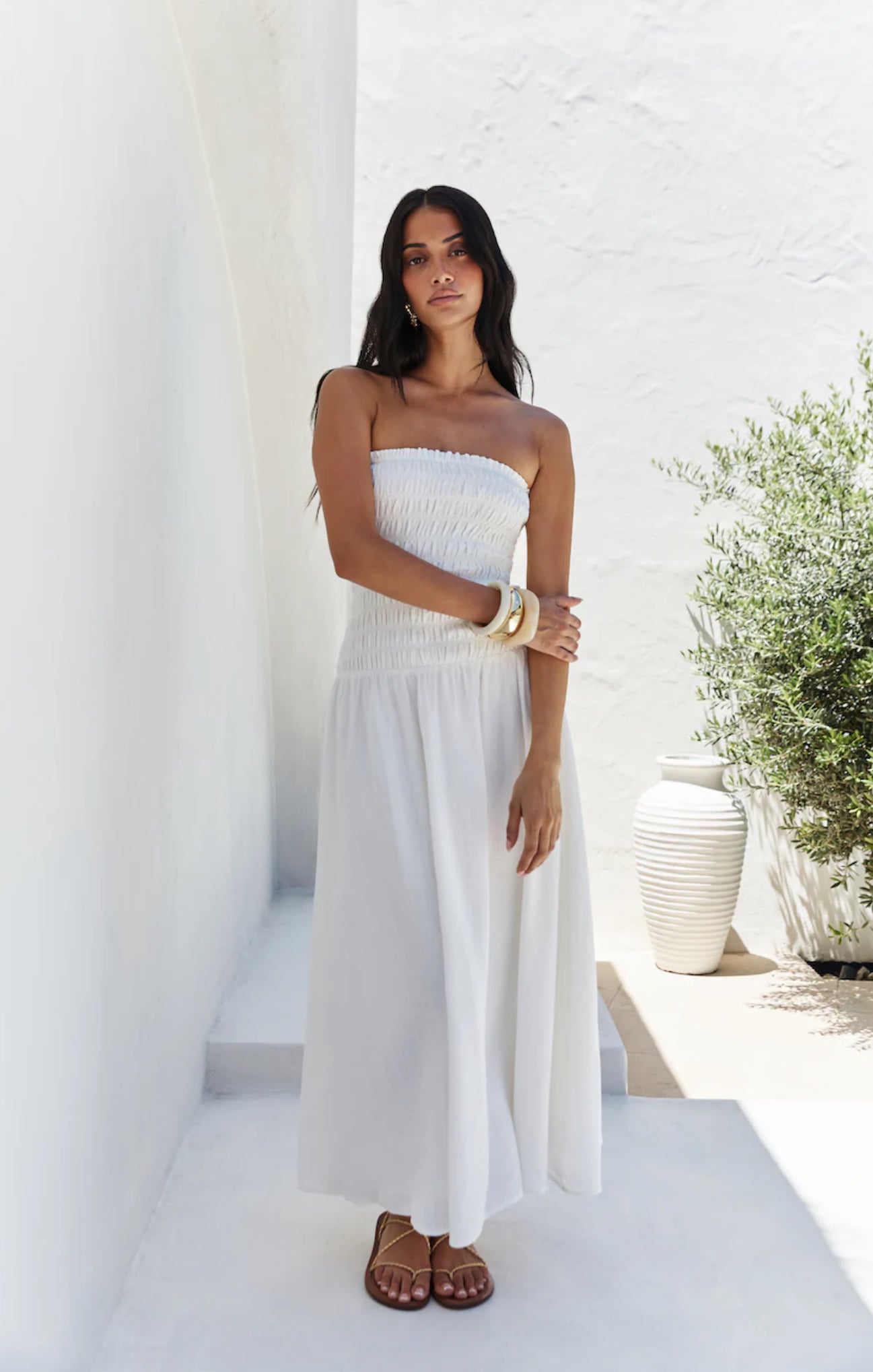 Blossom Bay Strapless Maxi Dress White