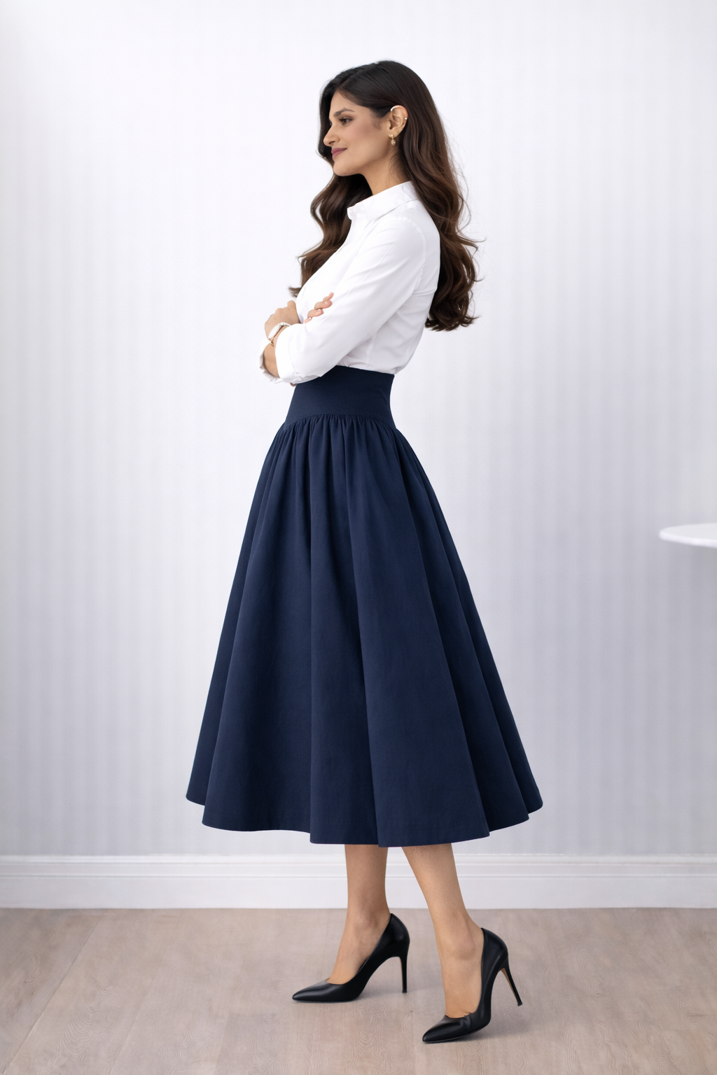 Women’s High Waist Flared Midi Skirt – Elegant Office & Casual Skirt