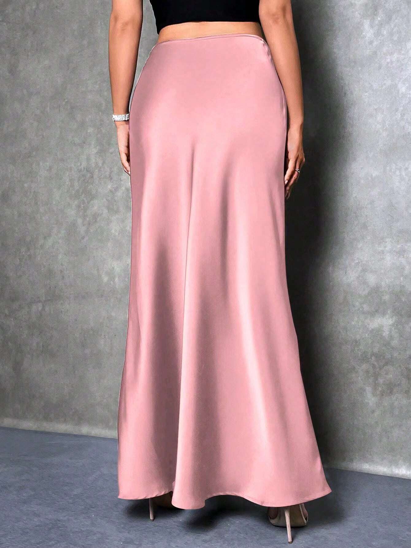 Women's Satin Skirt, Versatile Fish Tail Hem Mid-Length Skirt, Everyday Wear Skirt, Bossy Office Elegant Skirt