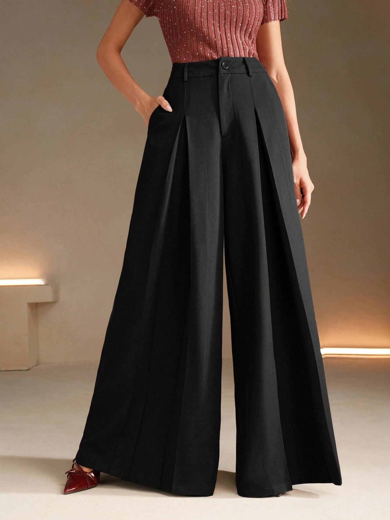 Women Loose fit Wide leg pleated Pant