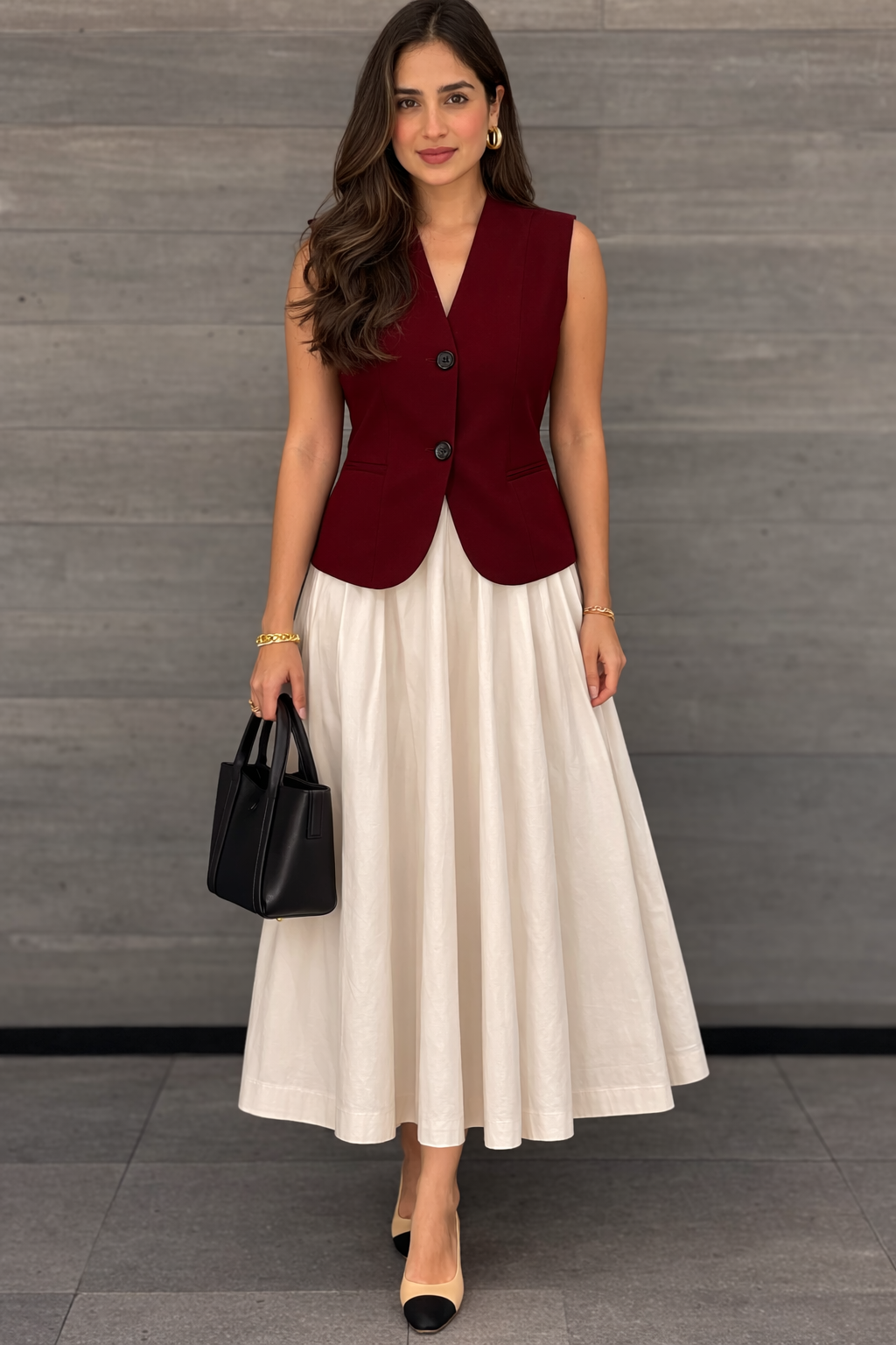 Dark Red Sleeveless Tailored Peplum Top for Women
