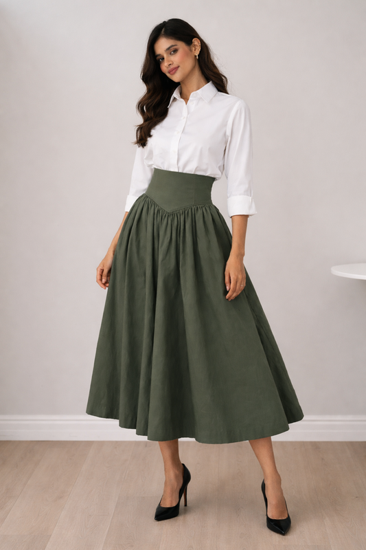 Women’s High Waist Flared Midi Skirt – Elegant Office & Casual Skirt