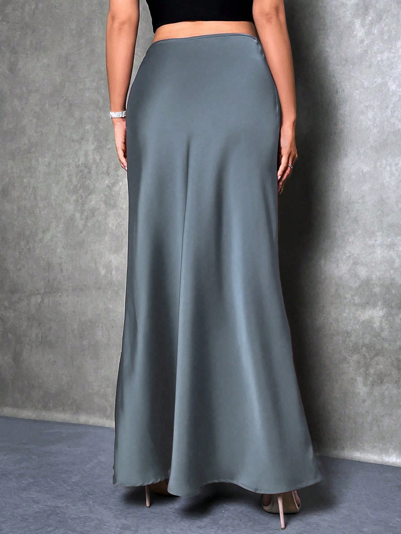 Women's Satin Skirt, Versatile Fish Tail Hem Mid-Length Skirt, Everyday Wear Skirt, Bossy Office Elegant Skirt