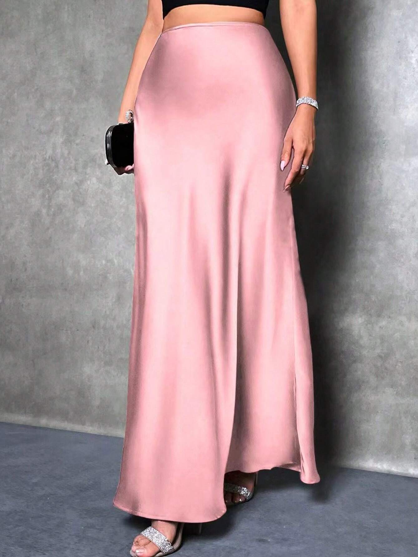Women's Satin Skirt, Versatile Fish Tail Hem Mid-Length Skirt, Everyday Wear Skirt, Bossy Office Elegant Skirt