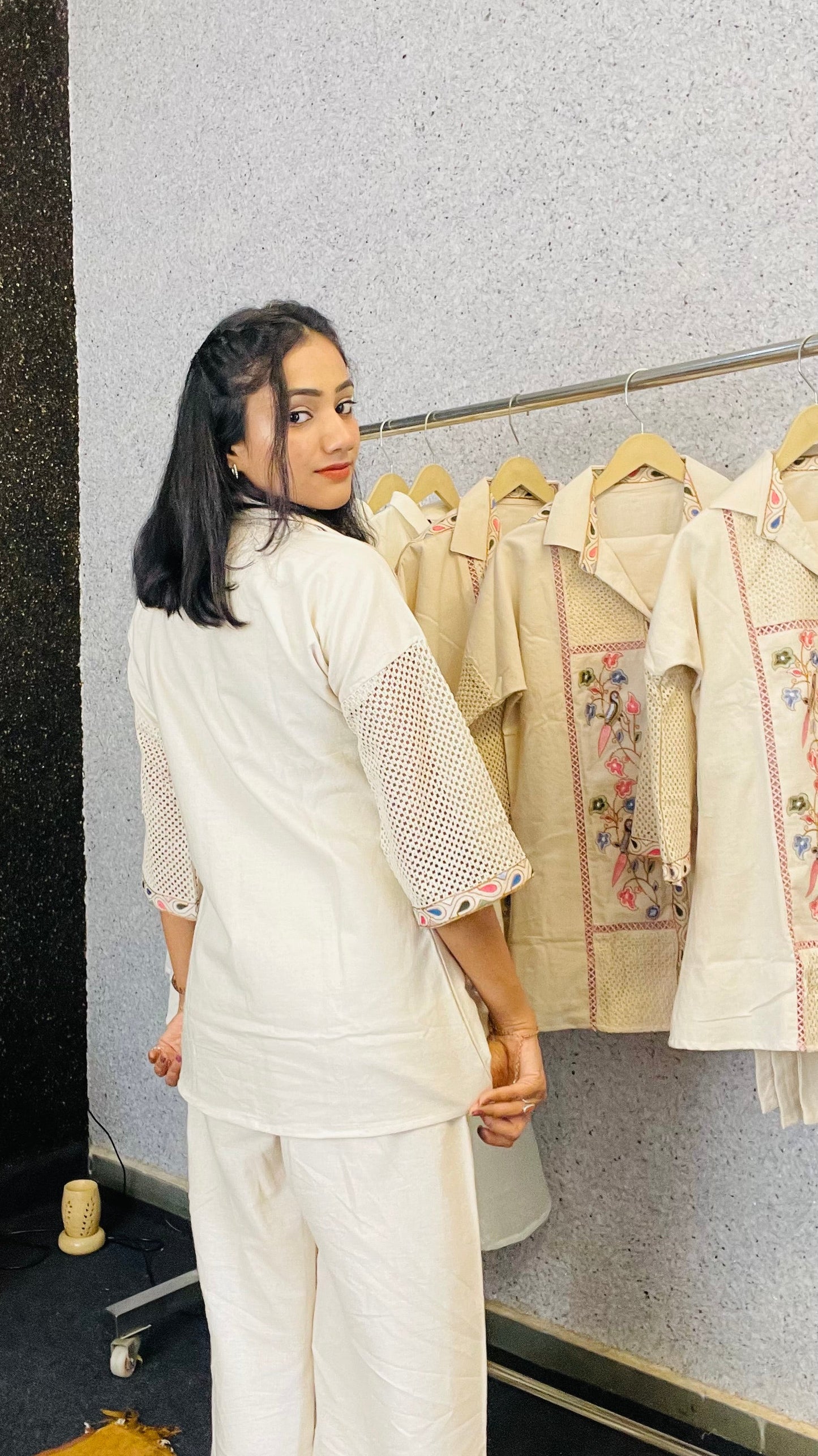 Ivory-Embroidered Jute Cotton Co-ord Set
