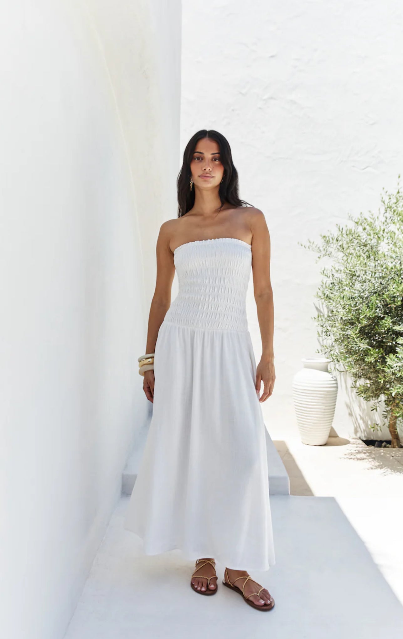 Blossom Bay Strapless Maxi Dress White