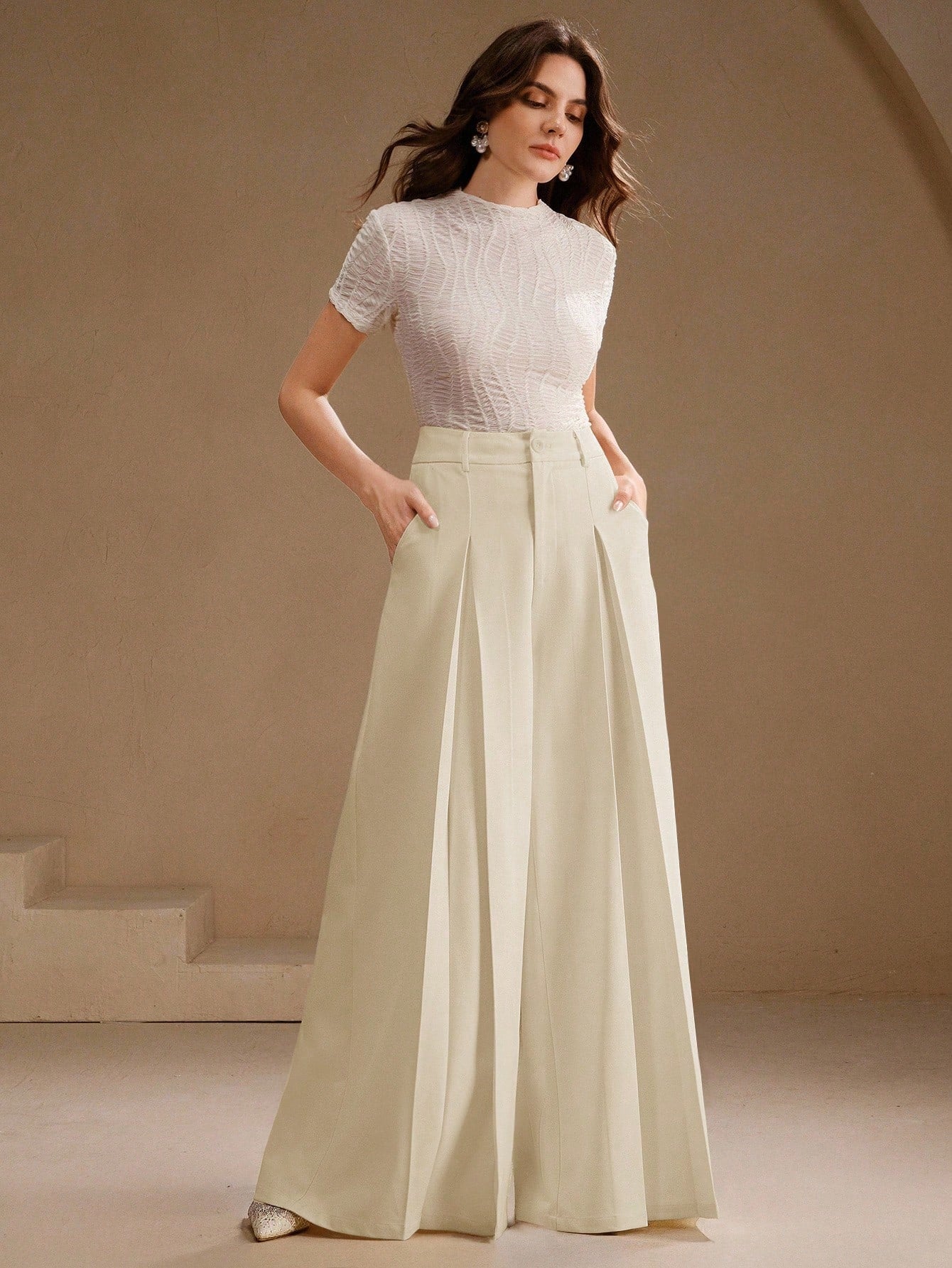 Women Loose fit Wide leg pleated Pant
