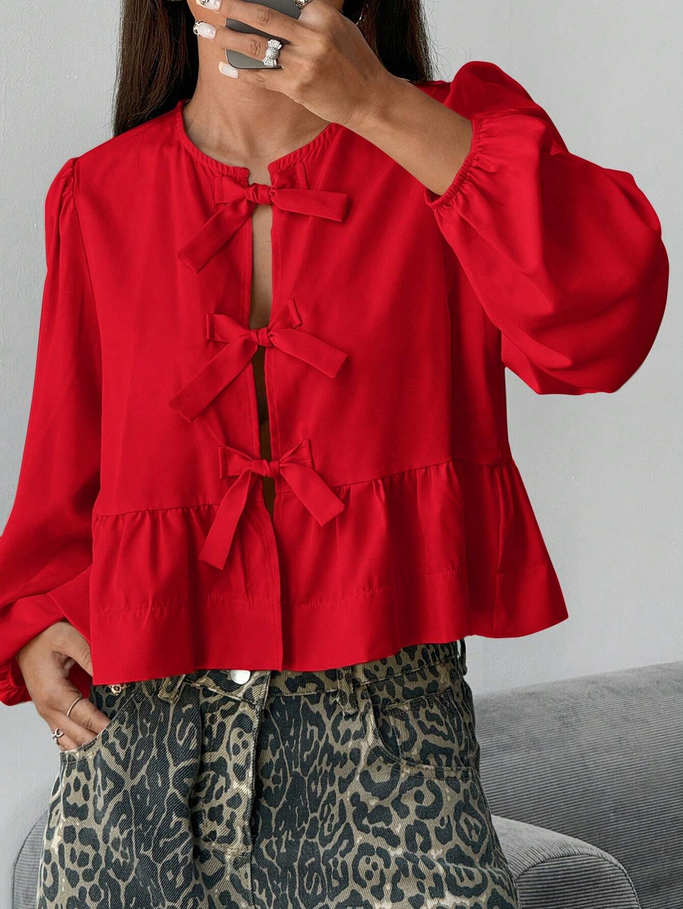 Women Front Bow Short Top
