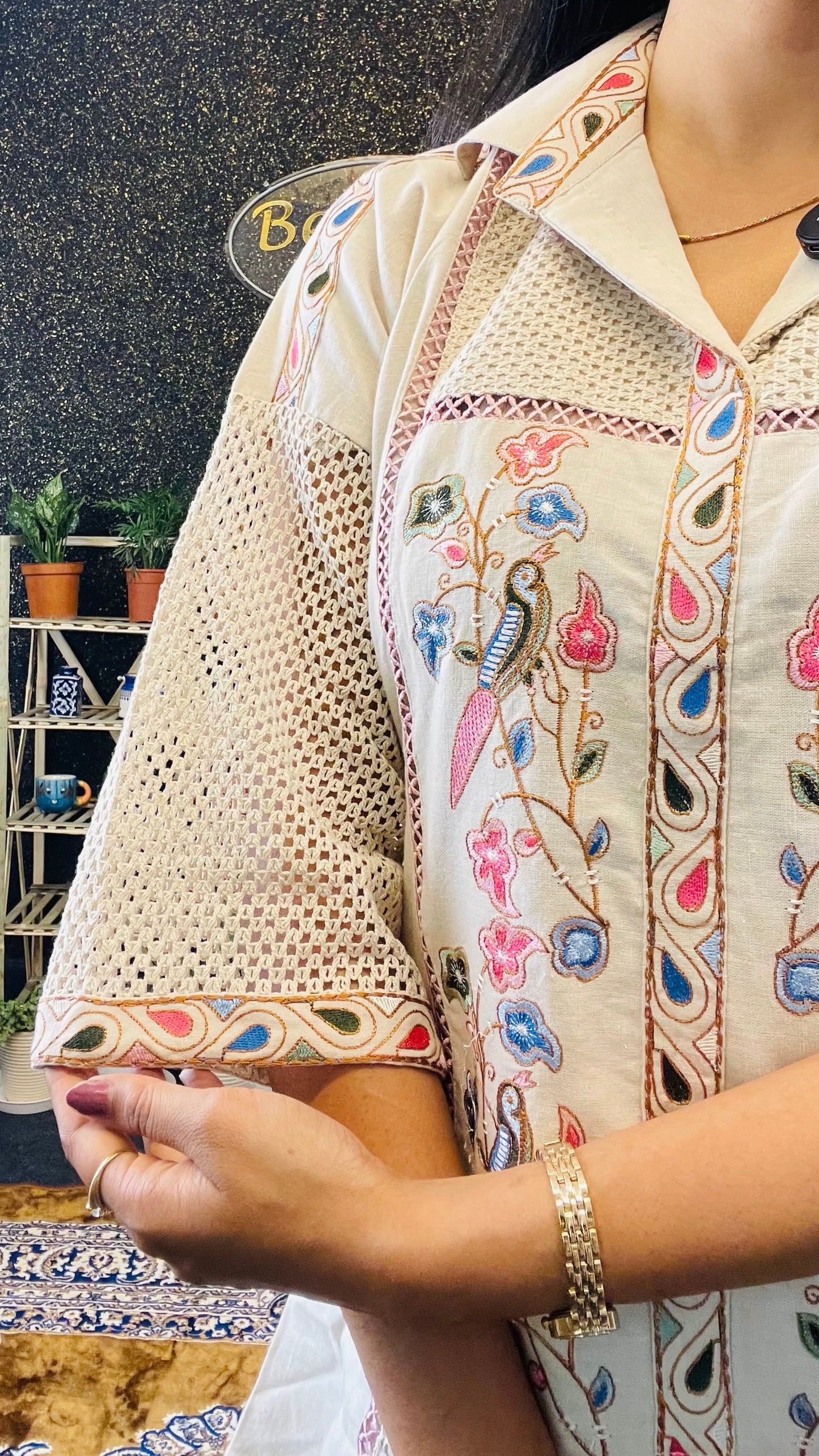 Ivory-Embroidered Jute Cotton Co-ord Set