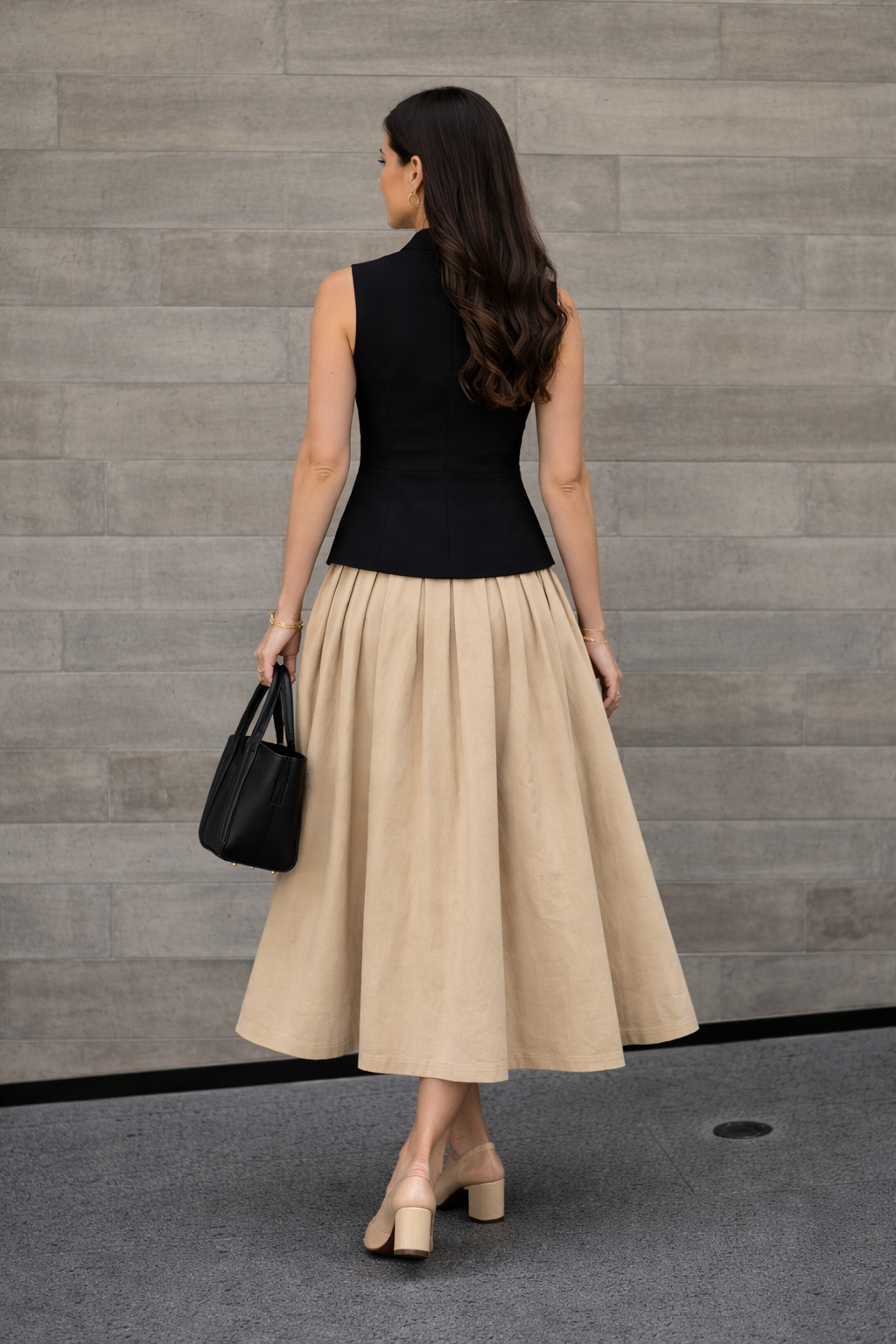 Black Sleeveless Tailored Peplum Top for Women
