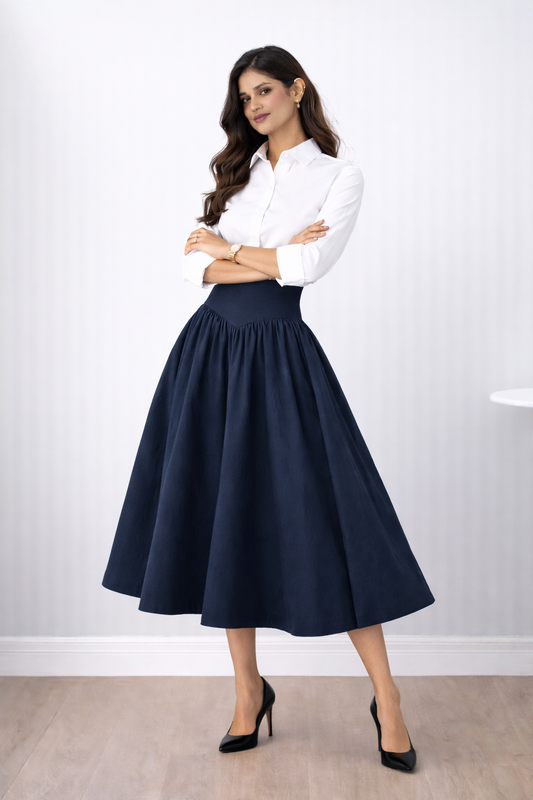 Women’s High Waist Flared Midi Skirt – Elegant Office & Casual Skirt