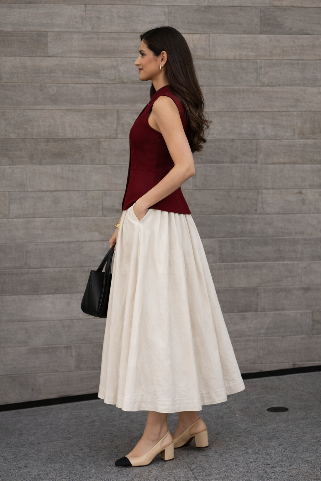 Dark Red Sleeveless Tailored Peplum Top for Women